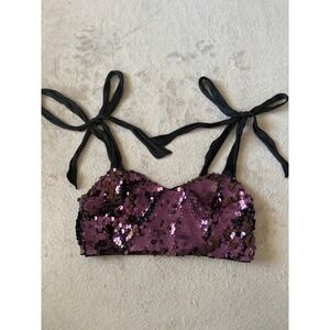Free People Size 2 Star‎ Bright Crop Top in Purple Sequin Party Festival